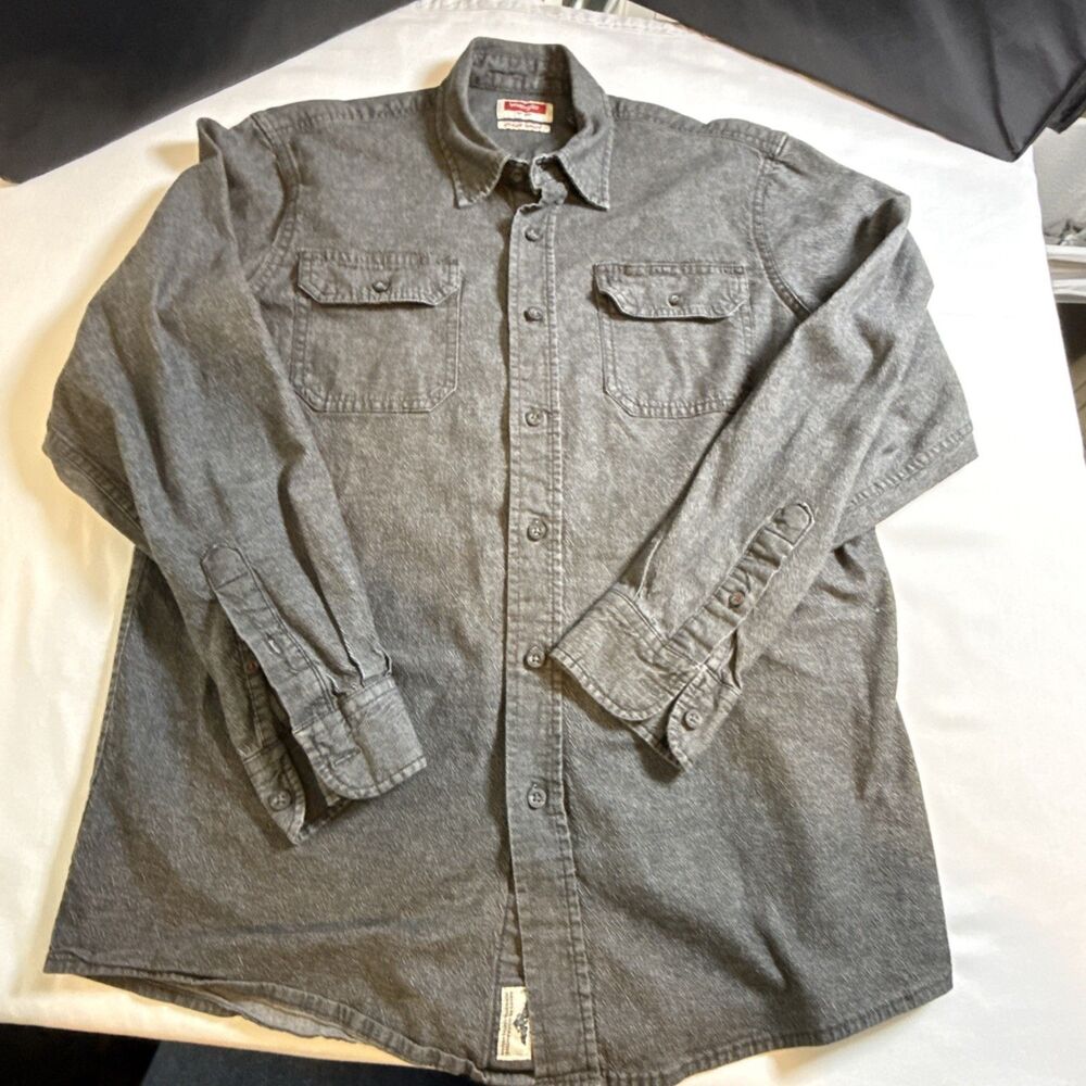 Wrangler Men’s Western Denim Shirt Black Long Sleeve Rodeo Cowboy Button Up M